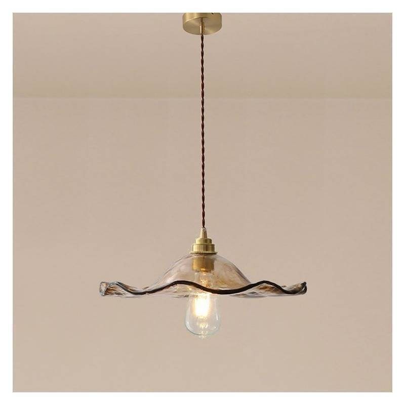 Lampada a sospensione in vetro a foglia di loto, struttura in ottone, 14×37 cm