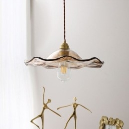 Lampada a sospensione in vetro a foglia di loto, struttura in ottone, 14×37 cm