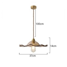 Lampada a sospensione in vetro a foglia di loto, struttura in ottone, 14×37 cm