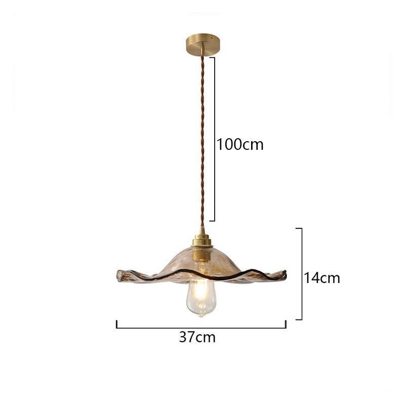 Lampada a sospensione in vetro a foglia di loto, struttura in ottone, 14×37 cm
