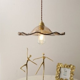 Lampada a sospensione in vetro a foglia di loto, struttura in ottone, 14×37 cm