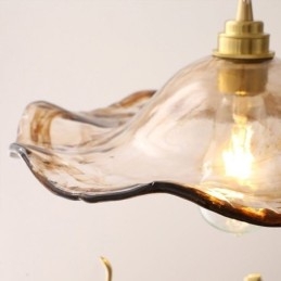 Lampada a sospensione in vetro a foglia di loto, struttura in ottone, 14×37 cm