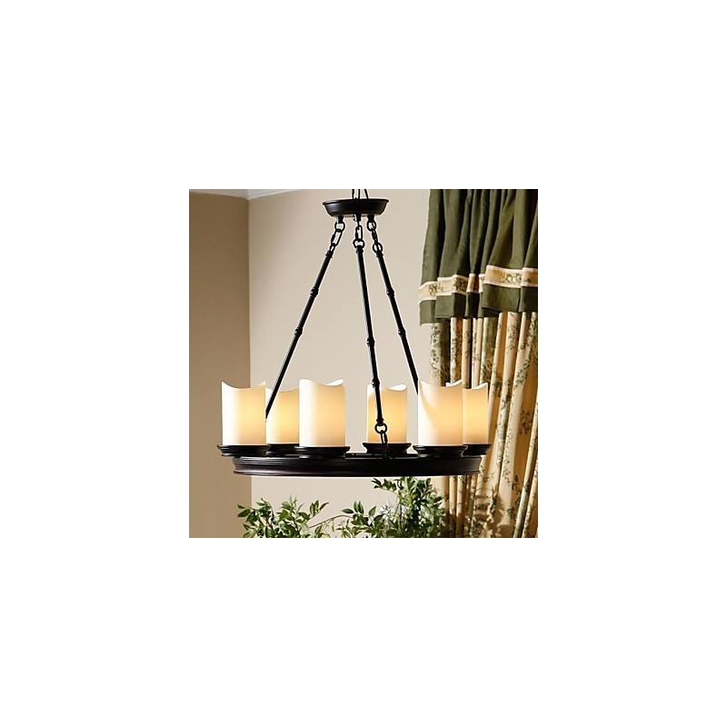 Lampadario vintage a 6 luci in acciaio e vetro