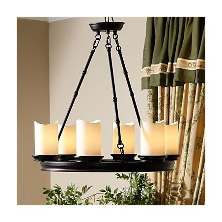 Lampadario vintage a 6 luci in acciaio e vetro