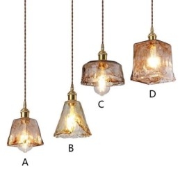 Lampada a sospensione giapponese in vetro ambra mini, ottone, 1 luce