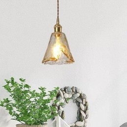 Lampada a sospensione giapponese in vetro ambra mini, ottone, 1 luce