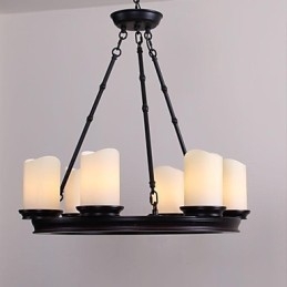 Lampadario vintage a 6 luci in acciaio e vetro