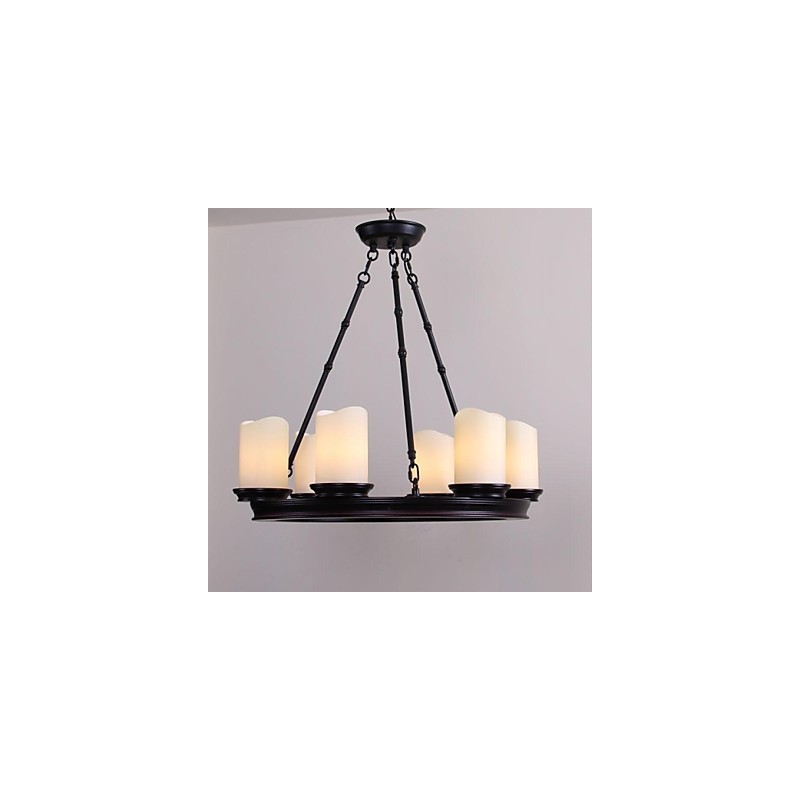 Lampadario vintage a 6 luci in acciaio e vetro