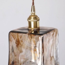 Lampada a sospensione giapponese in vetro ambra mini, ottone, 1 luce