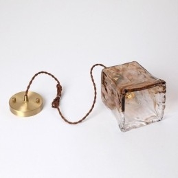 Lampada a sospensione giapponese in vetro ambra mini, ottone, 1 luce
