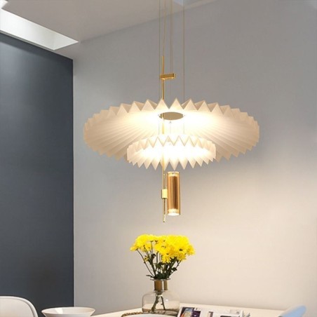 Lampada a sospensione LED moderna plissettata in acrilico, 2 luci, 14 W