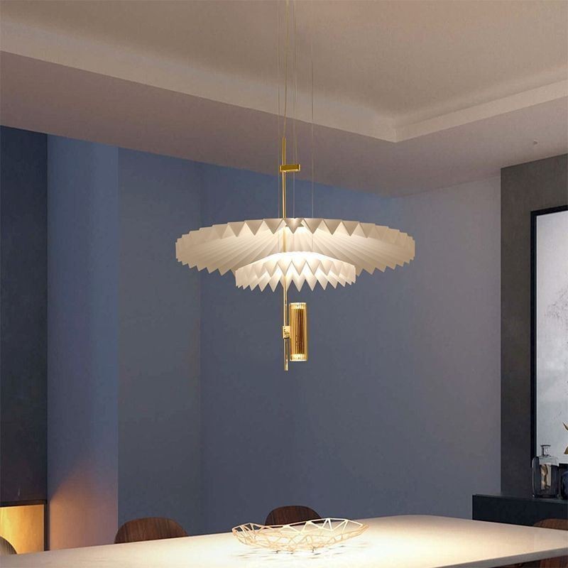 Lampada a sospensione LED moderna plissettata in acrilico, 2 luci, 14 W