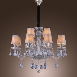 Lampadario classico tradizionale in vetro elettroplaccato con cristalli, 2 livelli