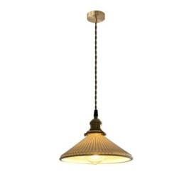 Lampada a sospensione giapponese in ceramica plissettata retrò, base in ottone, E26/E27, 23×13 cm