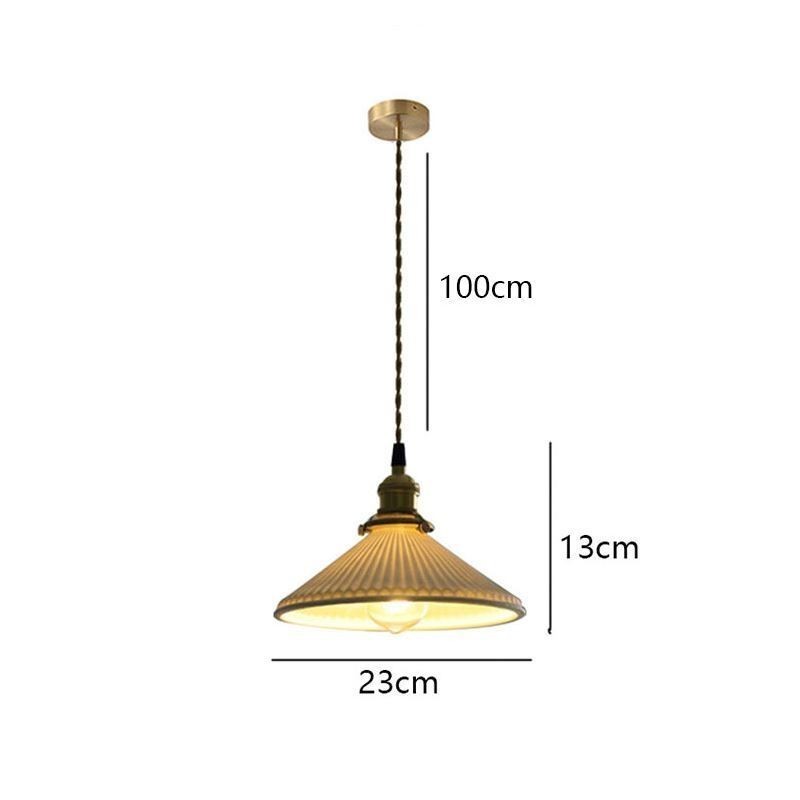 Lampada a sospensione giapponese in ceramica plissettata retrò, base in ottone, E26/E27, 23×13 cm
