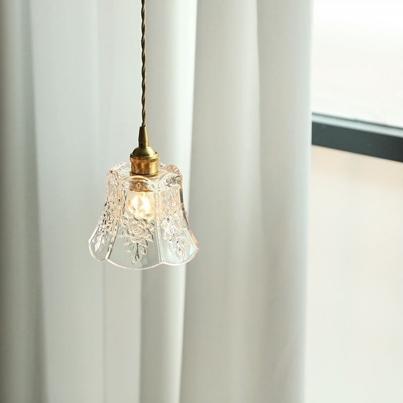 Lampada a sospensione a fiore in vetro, ottone, E26/E27, 1 luce, 15x12 cm