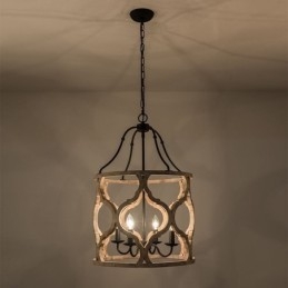 Lampada a sospensione a lanterna vintage 4 luci in legno E12/E14 48×72 cm