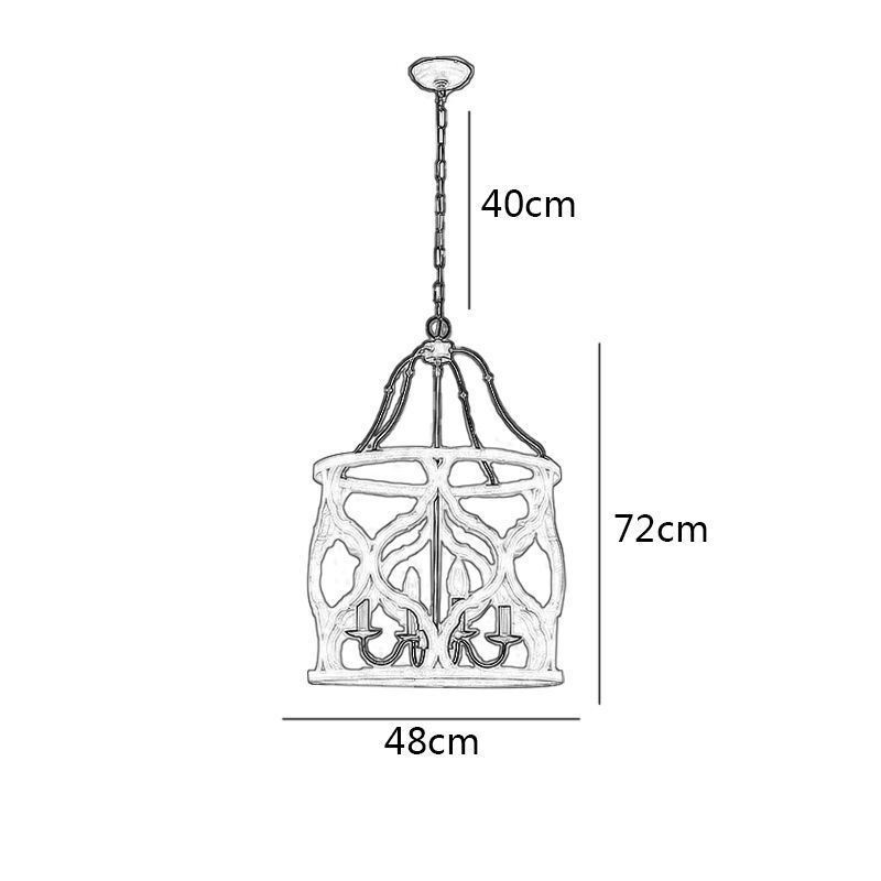 Lampada a sospensione a lanterna vintage 4 luci in legno E12/E14 48×72 cm