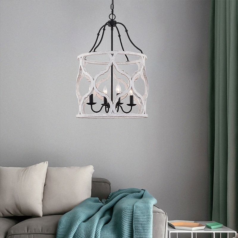 Lampada a sospensione a lanterna vintage 4 luci in legno E12/E14 48×72 cm