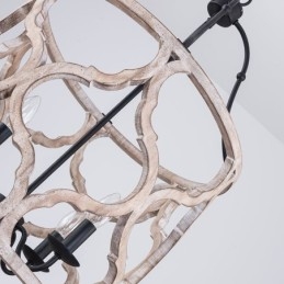 Lampada a sospensione a lanterna vintage 4 luci in legno E12/E14 48×72 cm