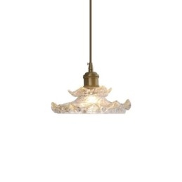 Lampada a sospensione giapponese in vetro loto, ottone, 25 x 15 cm