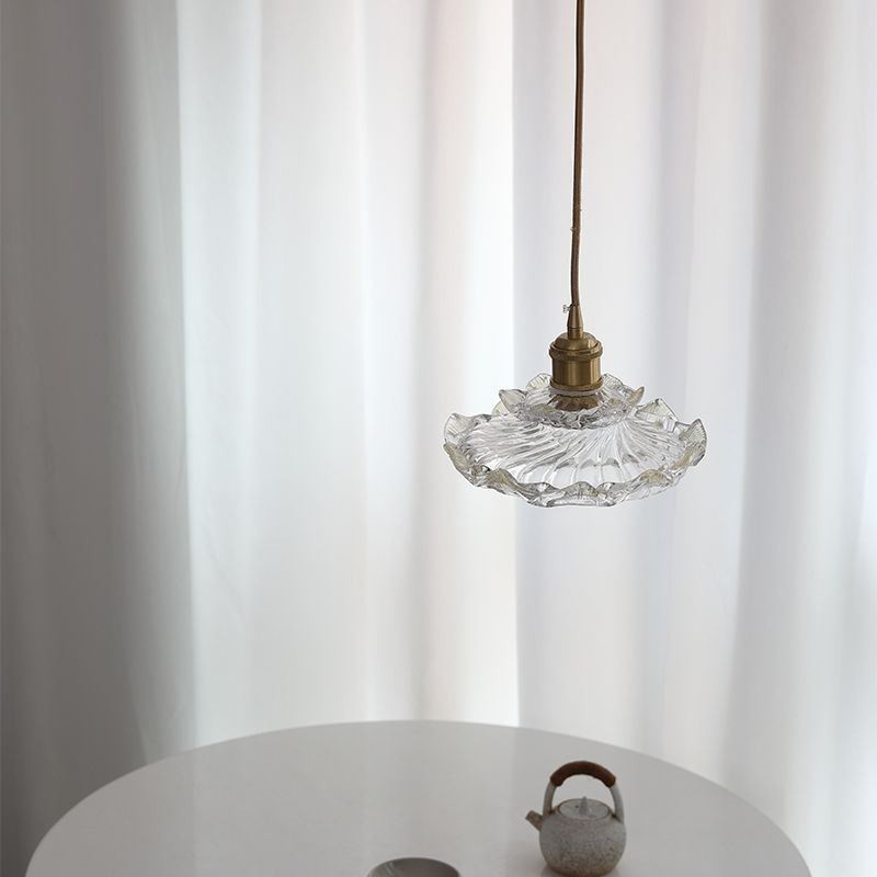 Lampada a sospensione giapponese in vetro loto, ottone, 25 x 15 cm