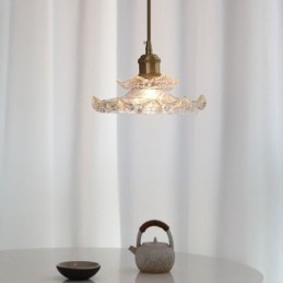 Lampada a sospensione giapponese in vetro loto, ottone, 25 x 15 cm