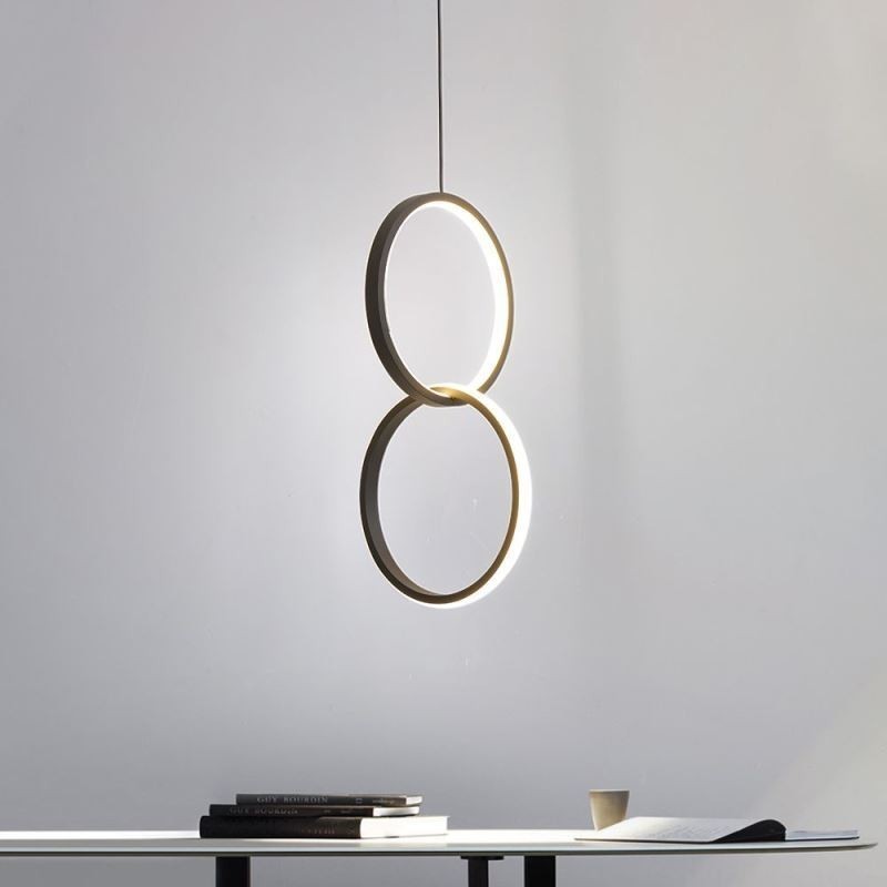 Lampada a sospensione LED minimalista a doppio anello, 2 luci, 20W, 22x40 cm