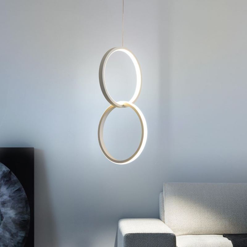 Lampada a sospensione LED minimalista a doppio anello, 2 luci, 20W, 22x40 cm