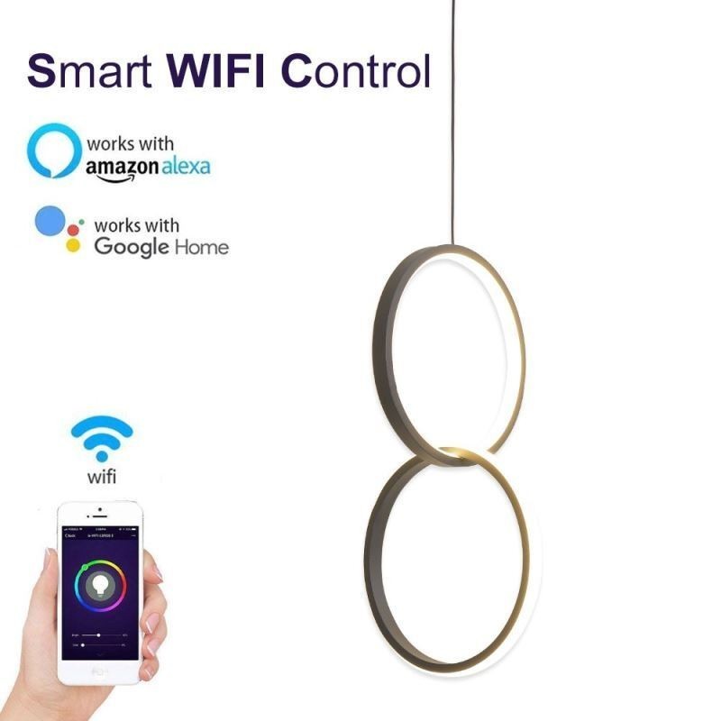 Lampada a sospensione LED minimalista a doppio anello, 2 luci, 20W, 22x40 cm