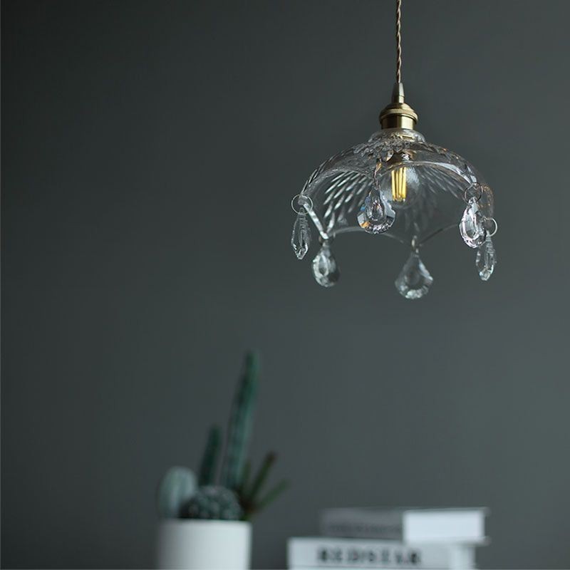 Lampada a sospensione in vetro e ottone, 1 luce, attacco E26/E27, 22 x 20 cm