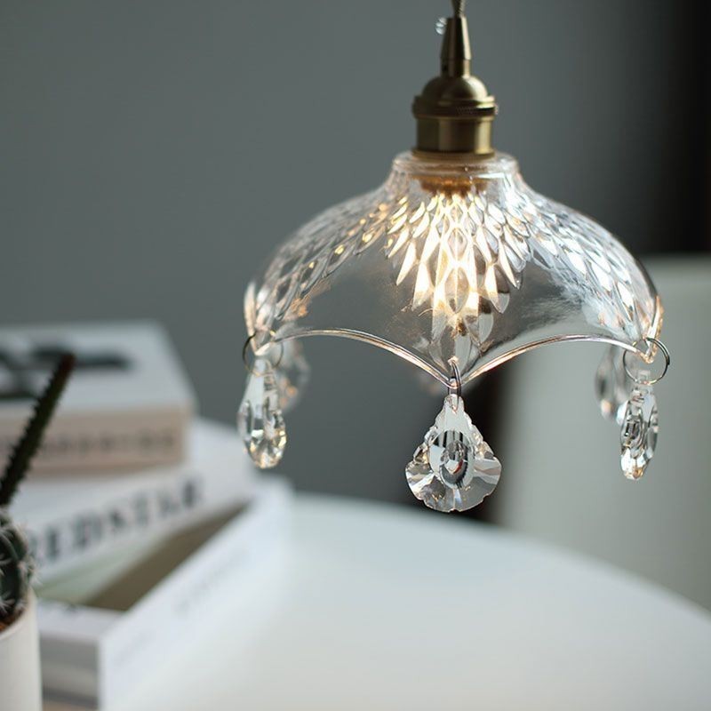 Lampada a sospensione in vetro e ottone, 1 luce, attacco E26/E27, 22 x 20 cm