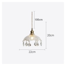 Lampada a sospensione in vetro e ottone, 1 luce, attacco E26/E27, 22 x 20 cm