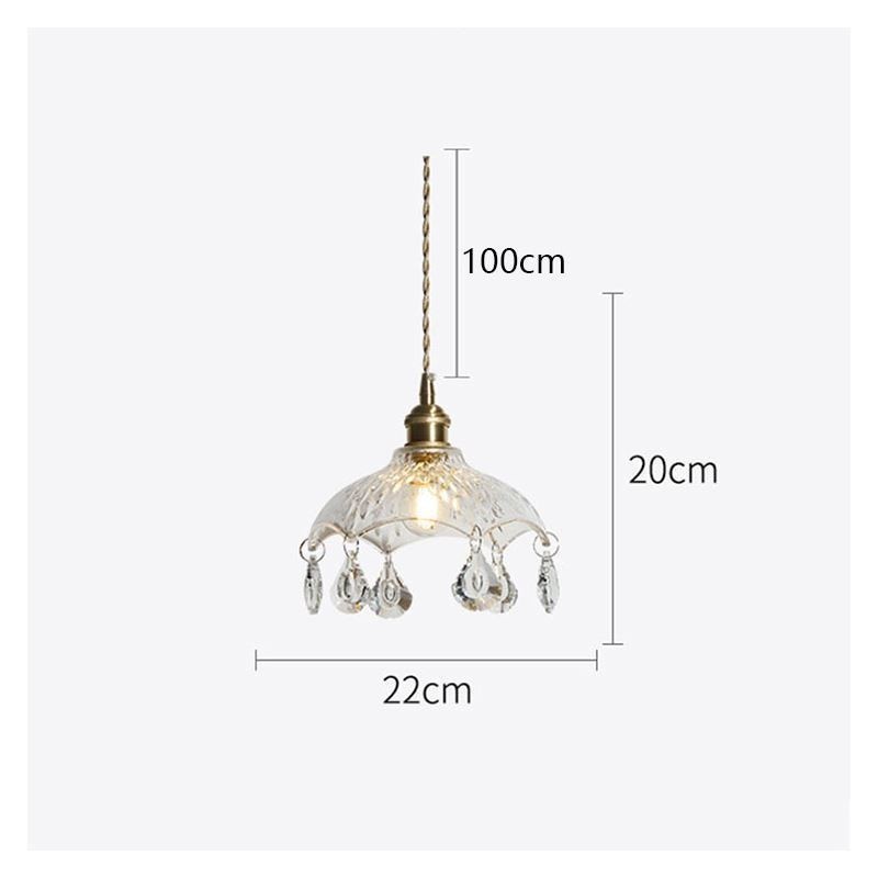 Lampada a sospensione in vetro e ottone, 1 luce, attacco E26/E27, 22 x 20 cm