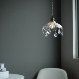 Lampada a sospensione in vetro e ottone, 1 luce, attacco E26/E27, 22 x 20 cm