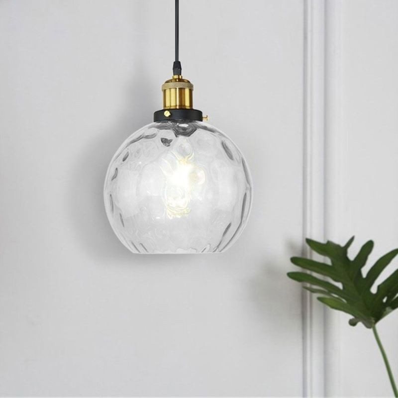 Lampada a sospensione in vetro con motivo ad acqua rotonda