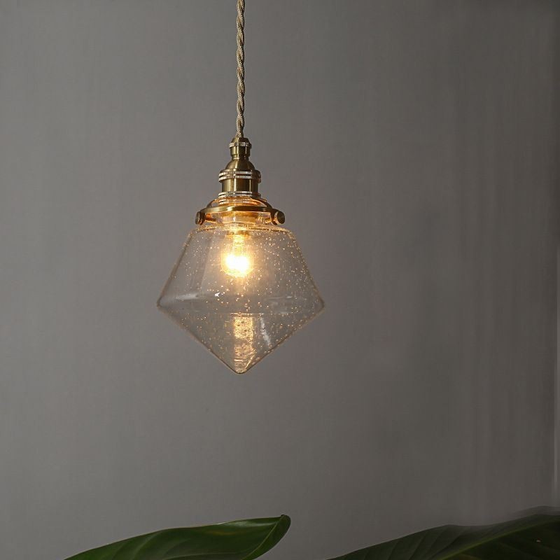 Lampada a sospensione in vetro a forma di diamante con globo in vetro, 1 luce