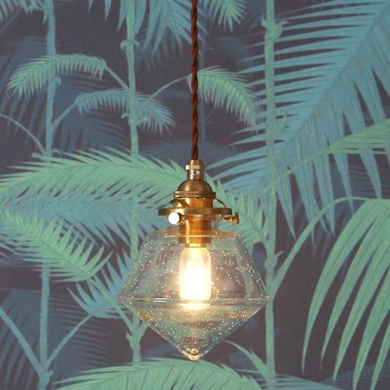 Lampada a sospensione in vetro a forma di diamante con globo in vetro, 1 luce