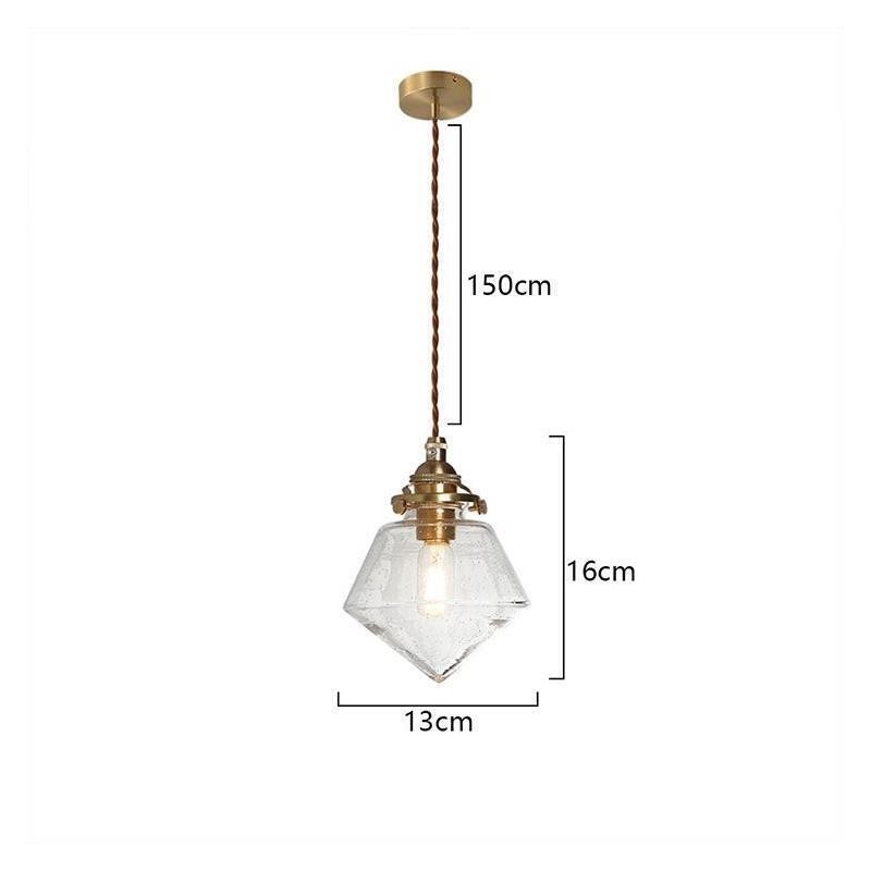 Lampada a sospensione in vetro a forma di diamante con globo in vetro, 1 luce