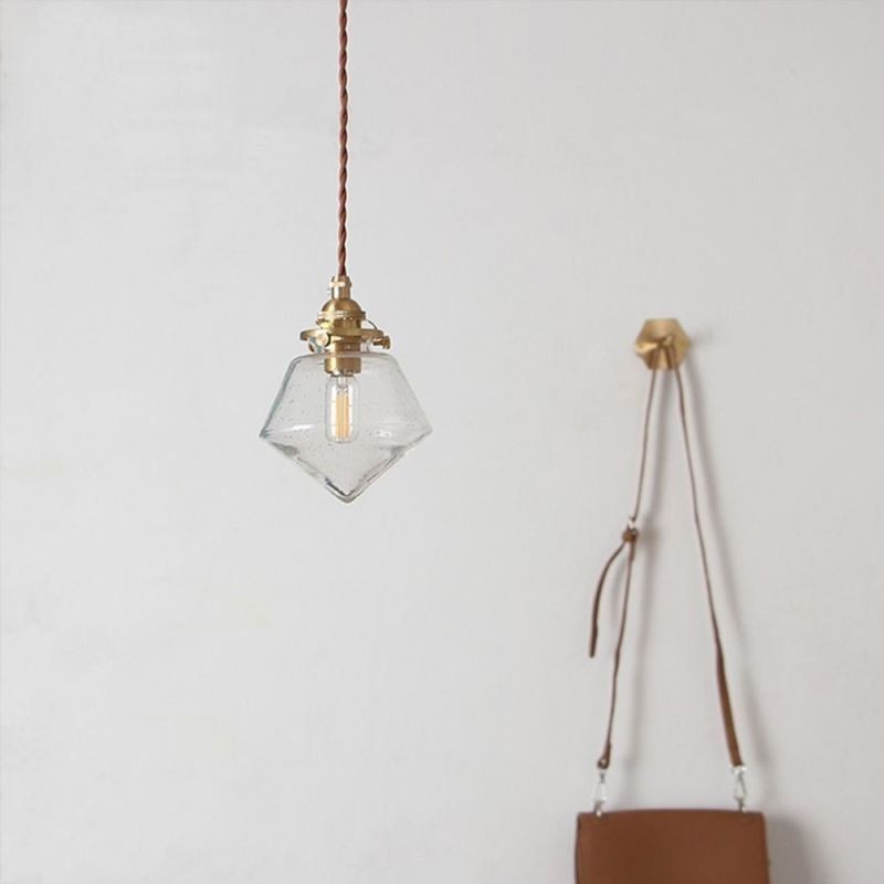Lampada a sospensione in vetro a forma di diamante con globo in vetro, 1 luce