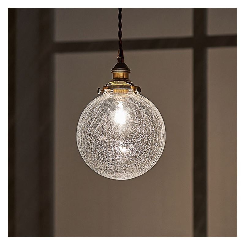Lampada a sospensione in vetro crackle moderna con fissaggio in ottone