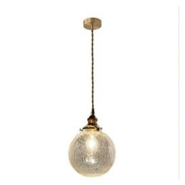 Lampada a sospensione in vetro crackle moderna con fissaggio in ottone