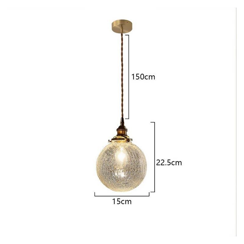 Lampada a sospensione in vetro crackle moderna con fissaggio in ottone