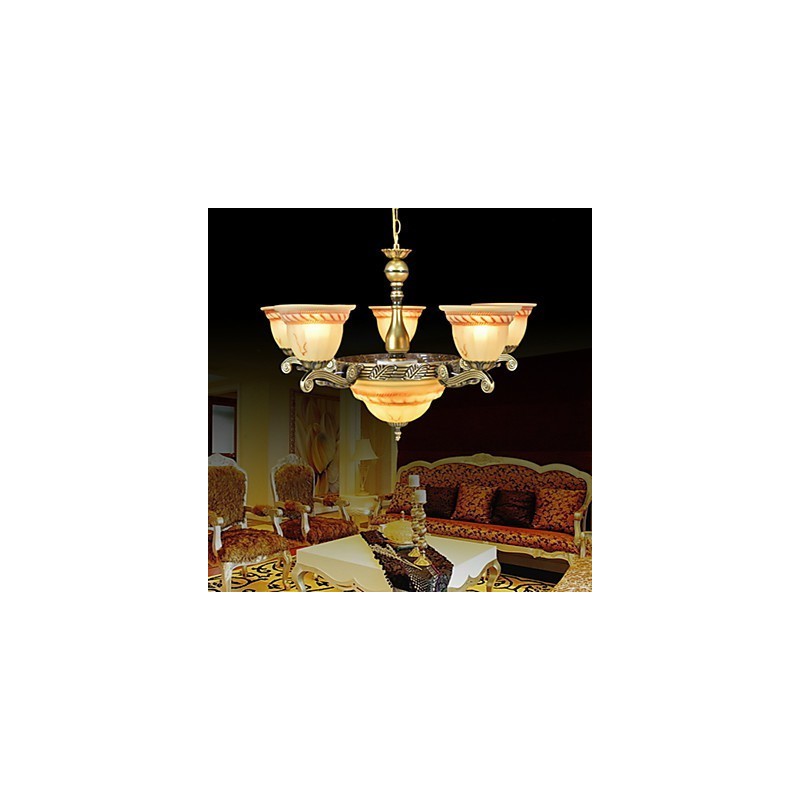 Lampadario classico in metallo bronzo, 2 livelli, stile candela