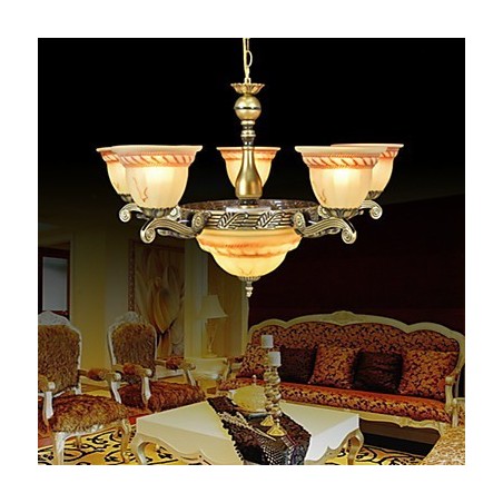 Lampadario classico in metallo bronzo, 2 livelli, stile candela