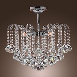 Lampadario contemporaneo in metallo dipinto e cristallo trasparente argento