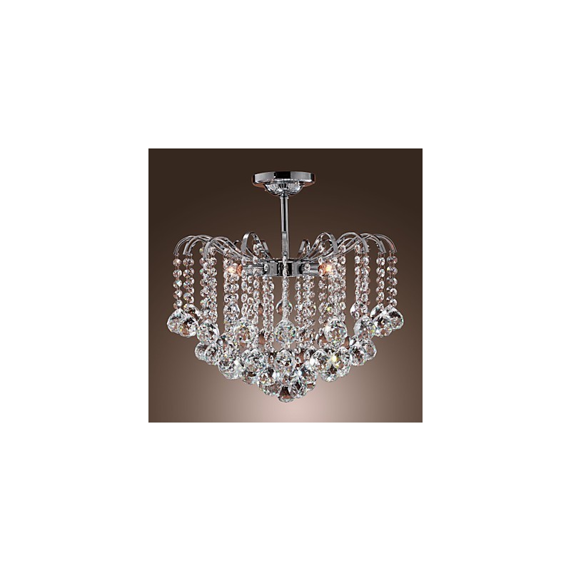 Lampadario contemporaneo in metallo dipinto e cristallo trasparente argento