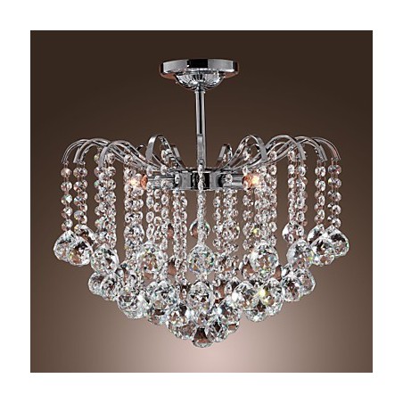 Lampadario contemporaneo in metallo dipinto e cristallo trasparente argento