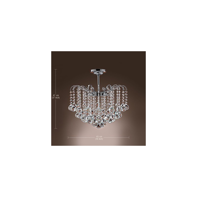 Lampadario contemporaneo in metallo dipinto e cristallo trasparente argento