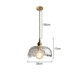 Lampada a sospensione in vetro martellato e ottone